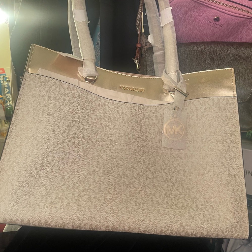 Michael Kors Cream and Gold Tote Bag